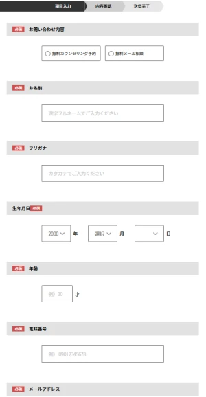 ゴリラクリニックのお問い合わせフォーム